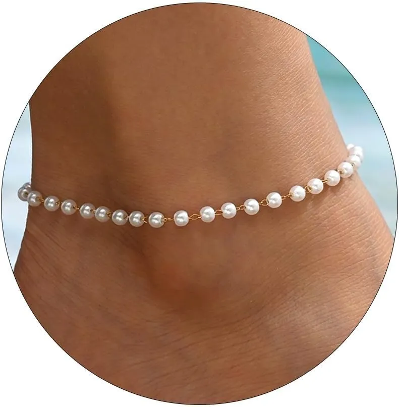 Dainty Ankle Bracelets for Women 18K Gold Plated Beaded Anklet Chain Simple Tiny Beads Anklet Waterproof Minimalist Summer Beach Foot Jewelry Gifts