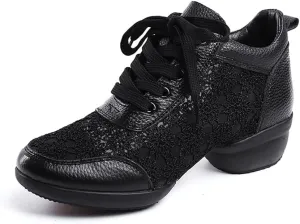 Dance Shoes for Women Lace-Up Jazz Shoes Professional Teaching Latin Dance Heels Closed-Toe Ballroom Salsa Dance Shoes
