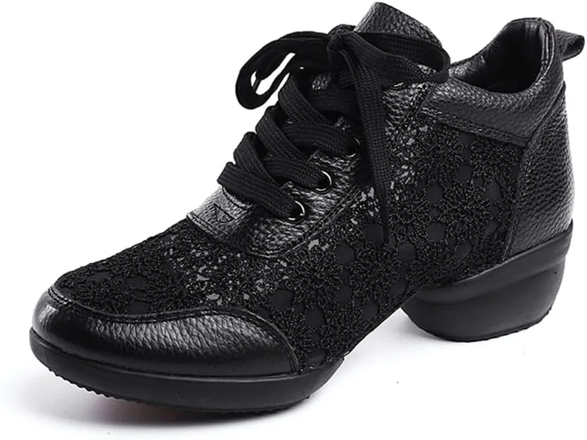 Dance Shoes for Women Lace-Up Jazz Shoes Professional Teaching Latin Dance Heels Closed-Toe Ballroom Salsa Dance Shoes