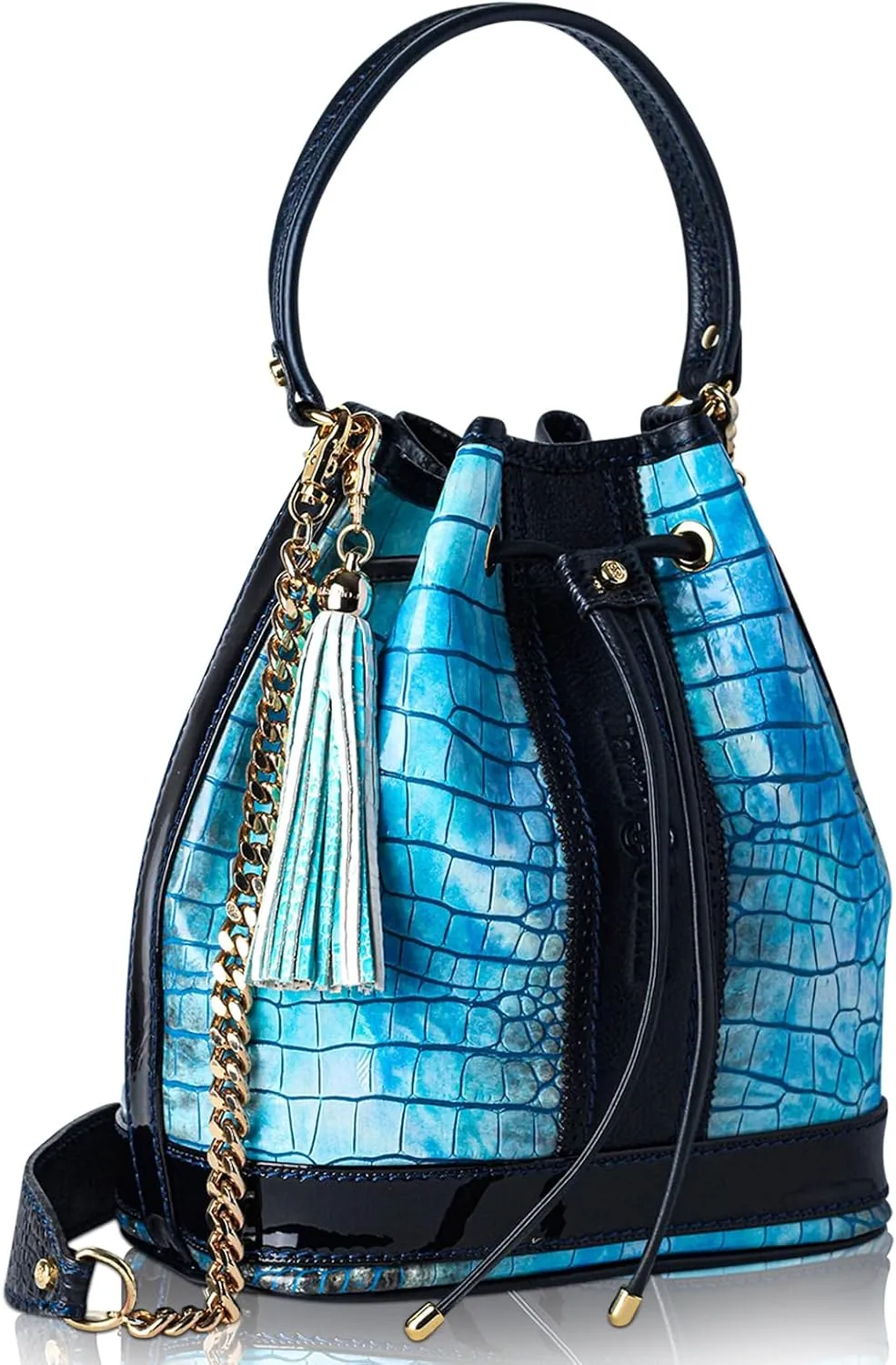 Designer Bucket Purse Tote Bag Maldives Blue Croc Leather Tote Italian Designer Handbag