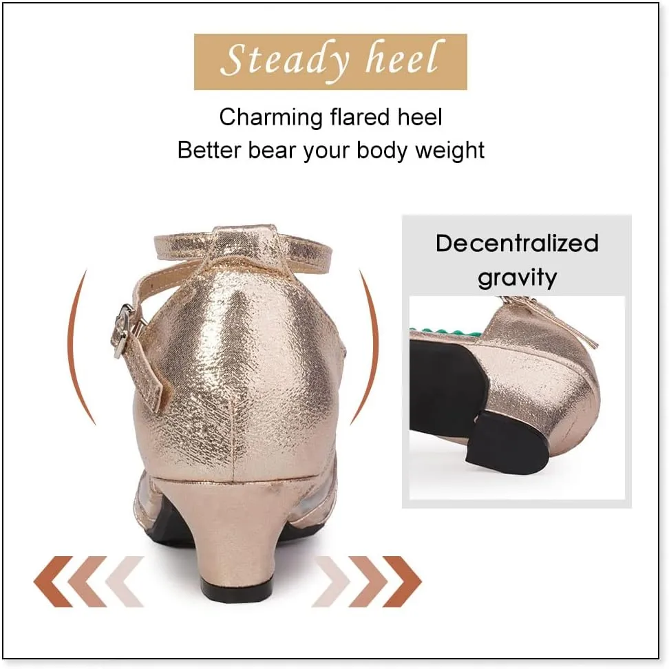 DKZSYIM Glitter Women Latin Dance Shoes Closed Toe Ballroom Salsa Tango Practice Performence Party Dancing Shoes,Model CMJ-512