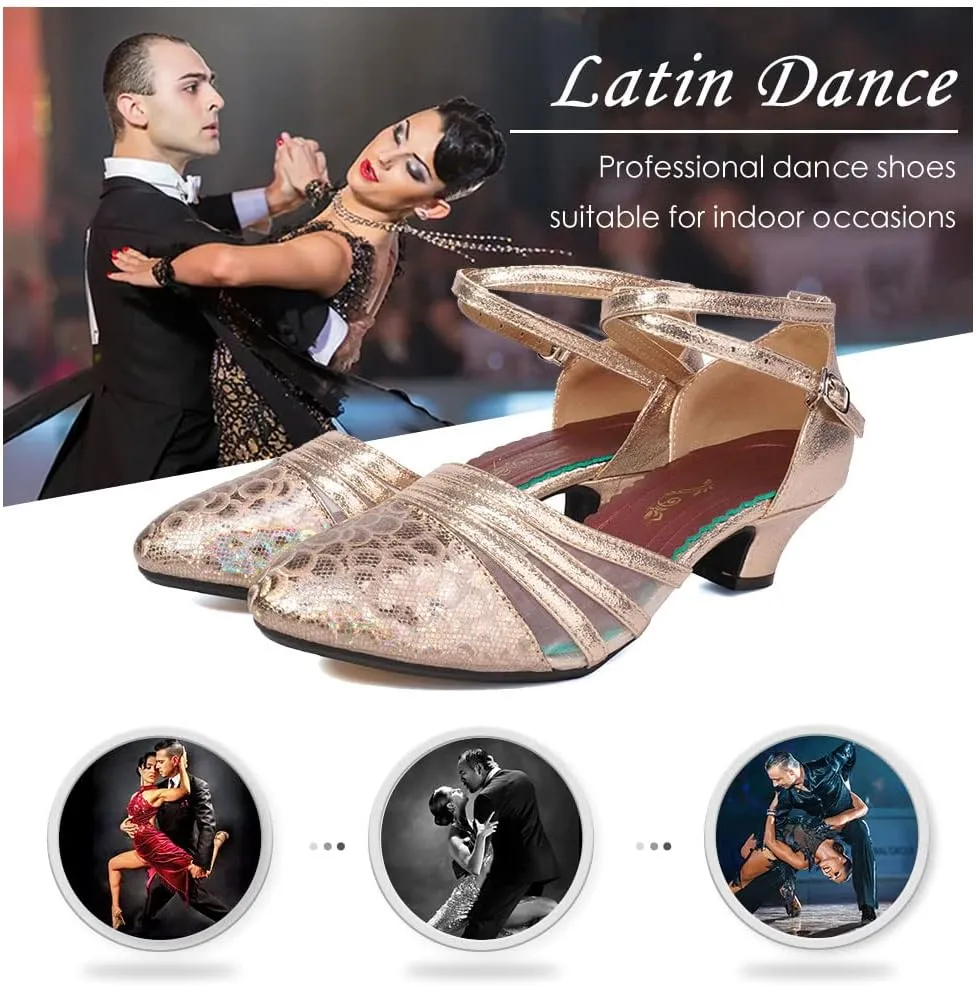 DKZSYIM Glitter Women Latin Dance Shoes Closed Toe Ballroom Salsa Tango Practice Performence Party Dancing Shoes,Model CMJ-512