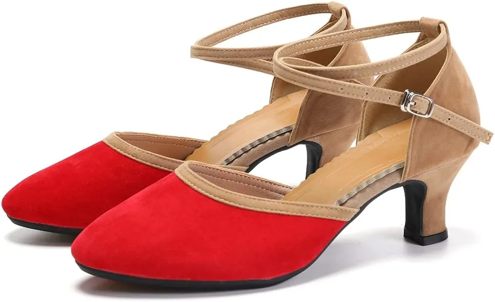 DKZSYIM Women Latin Dance Shoes Closed Toe Ballroom Salsa Tango Practice Performence Dancing Shoes,Model QJW7119