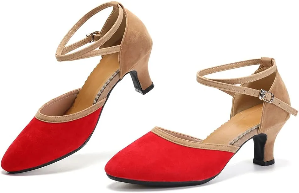 DKZSYIM Women Latin Dance Shoes Closed Toe Ballroom Salsa Tango Practice Performence Dancing Shoes,Model QJW7119