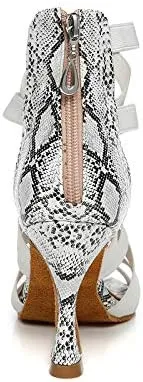 DKZSYIM Women Zipper Ballroom Dance Shoes Latin Salsa Practice Dancer Shoes 3.35'' Heels,Model YCL442