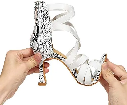 DKZSYIM Women Zipper Ballroom Dance Shoes Latin Salsa Practice Dancer Shoes 3.35'' Heels,Model YCL442