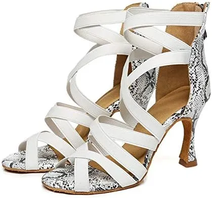 DKZSYIM Women Zipper Ballroom Dance Shoes Latin Salsa Practice Dancer Shoes 3.35'' Heels,Model YCL442