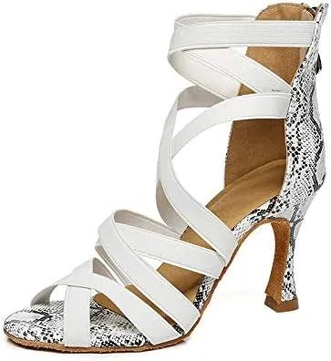 DKZSYIM Women Zipper Ballroom Dance Shoes Latin Salsa Practice Dancer Shoes 3.35'' Heels,Model YCL442