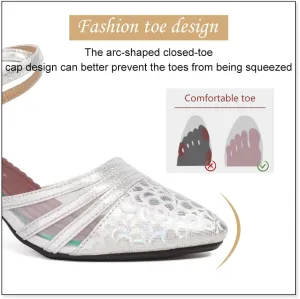 DKZSYIM Women's Latin Ballroom Dance Shoes Close Toe Character Modern Tango Salsa Performance Dancing Shoes,X302-Silver-5.5,US 10
