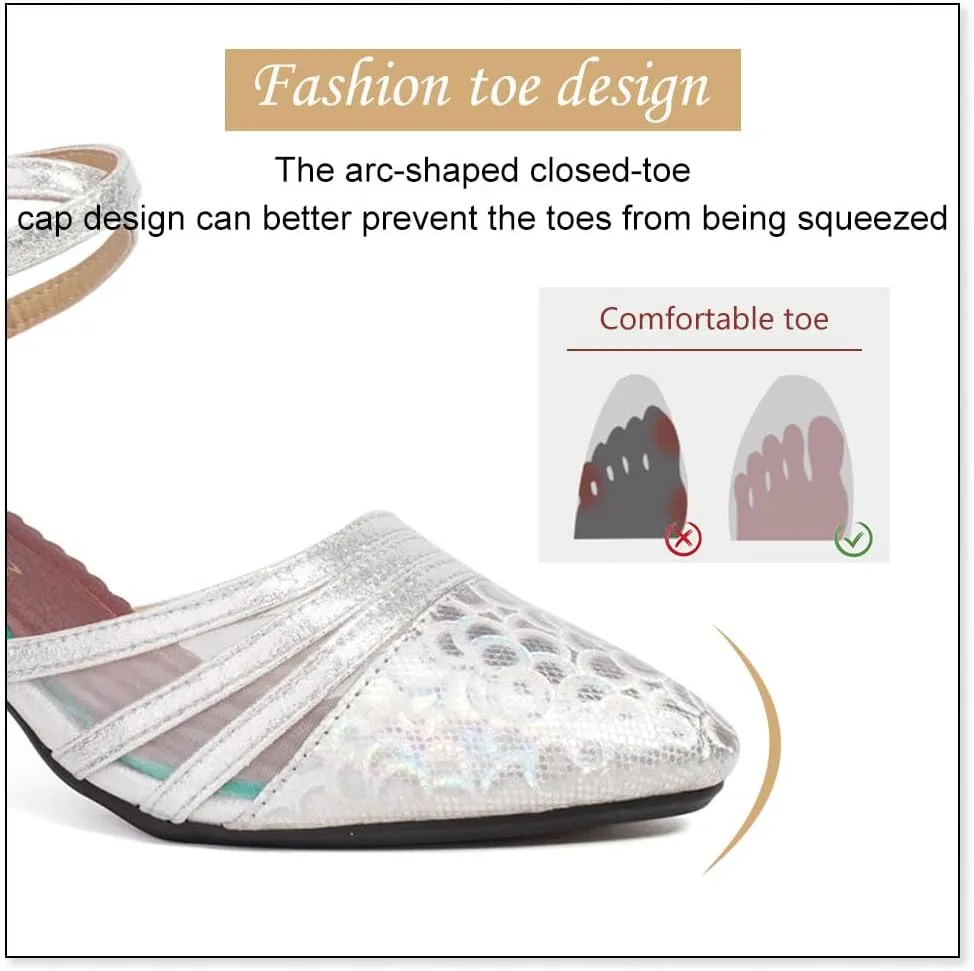 DKZSYIM Women's Latin Ballroom Dance Shoes Close Toe Character Modern Tango Salsa Performance Dancing Shoes,X302-Silver-5.5,US 10