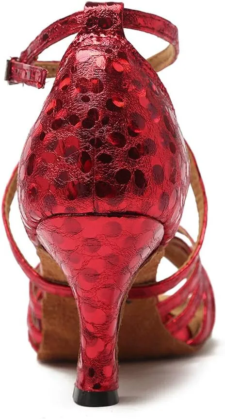 DKZSYIM Women's Latin Dance Shoes Ballroom Performance Glitter Dance Shoes,Model YCL226