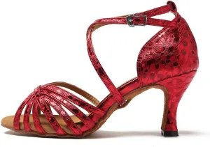 DKZSYIM Women's Latin Dance Shoes Ballroom Performance Glitter Dance Shoes,Model YCL226