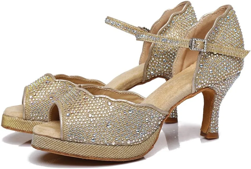 DKZSYIM Women's Latin Dance Shoes Ballroom Practice Performance Dance Shoes Model YCL391