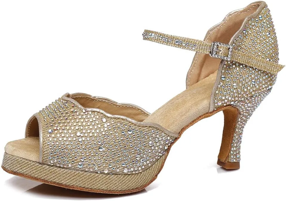 DKZSYIM Women's Latin Dance Shoes Ballroom Practice Performance Dance Shoes Model YCL391