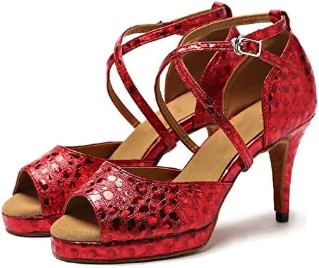 DKZSYIM Women's Latin Dance Shoes Ballroom Practice Performance Dance Shoes Model YCL391