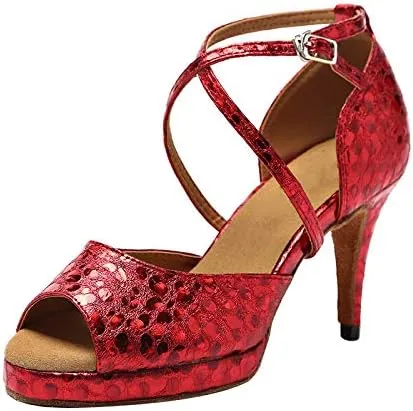 DKZSYIM Women's Latin Dance Shoes Ballroom Practice Performance Dance Shoes Model YCL391