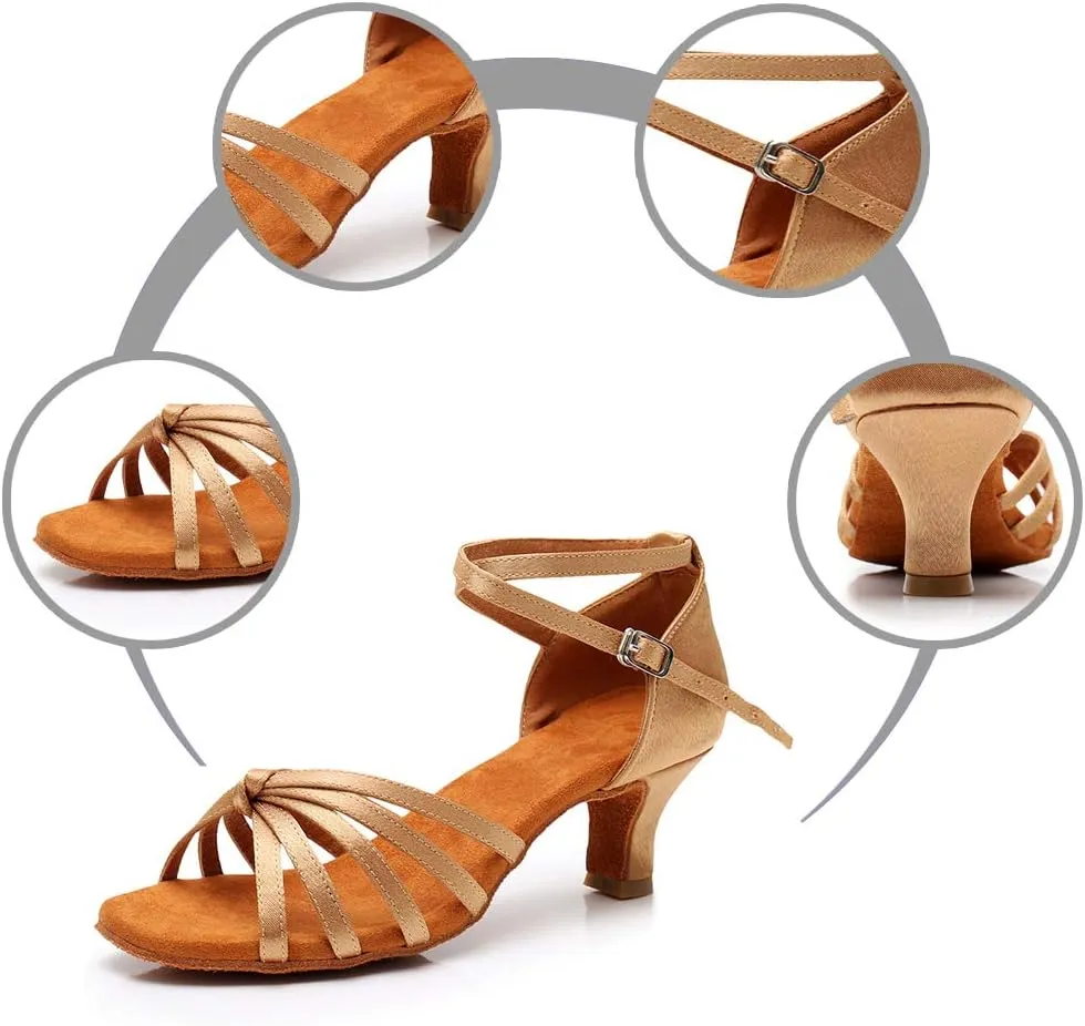 DKZSYIM Women's Satin Latin Dance Shoes Ballroom Performance Shoes Model WH1213/1217