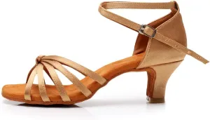 DKZSYIM Women's Satin Latin Dance Shoes Ballroom Performance Shoes Model WH1213/1217