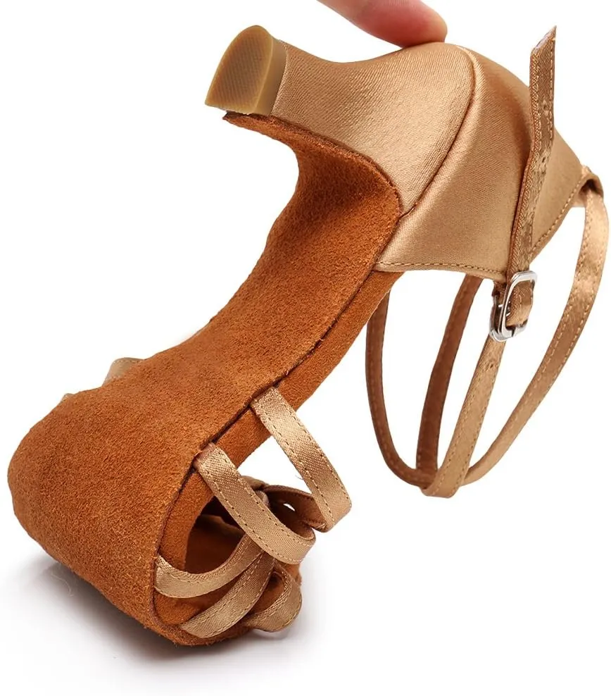 DKZSYIM Women's Satin Latin Dance Shoes Ballroom Performance Shoes Model WH1213/1217