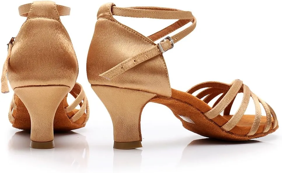 DKZSYIM Women's Satin Latin Dance Shoes Ballroom Performance Shoes Model WH1213/1217