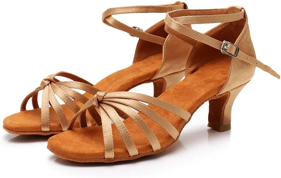 DKZSYIM Women's Satin Latin Dance Shoes Ballroom Performance Shoes Model WH1213/1217