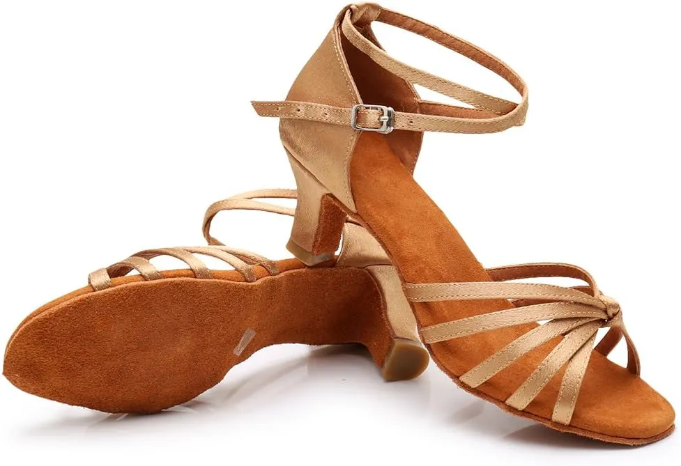DKZSYIM Women's Satin Latin Dance Shoes Ballroom Performance Shoes Model WH1213/1217