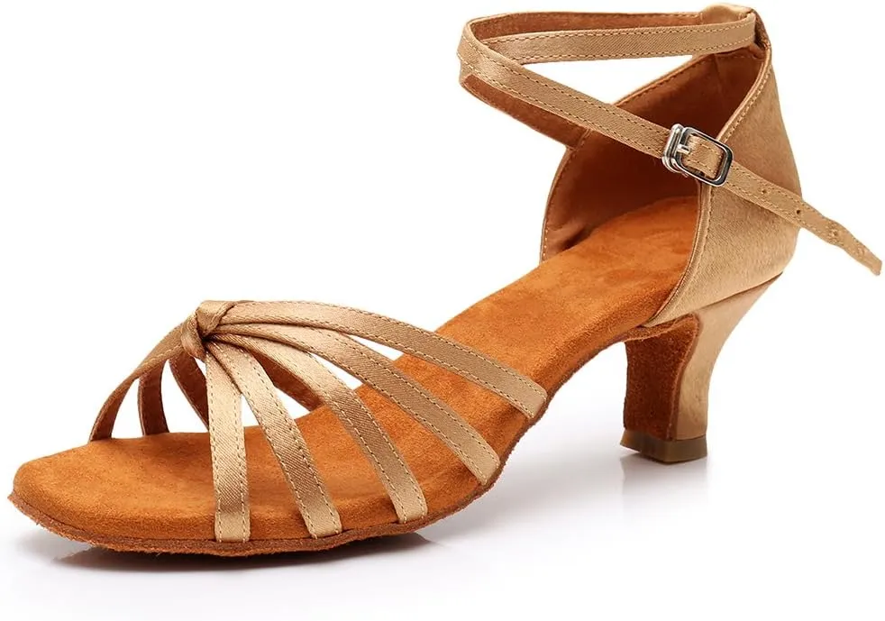 DKZSYIM Women's Satin Latin Dance Shoes Ballroom Performance Shoes Model WH1213/1217