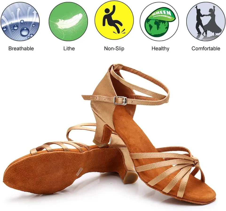 DKZSYIM Women's Satin Latin Dance Shoes Ballroom Performance Shoes Model WH1213/1217