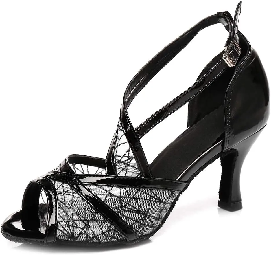 DKZSYIM Women's Satin Latin Practice Dance Shoes Ballroom Suede Sole Wedding Performance Dance Shoe,Model NU230