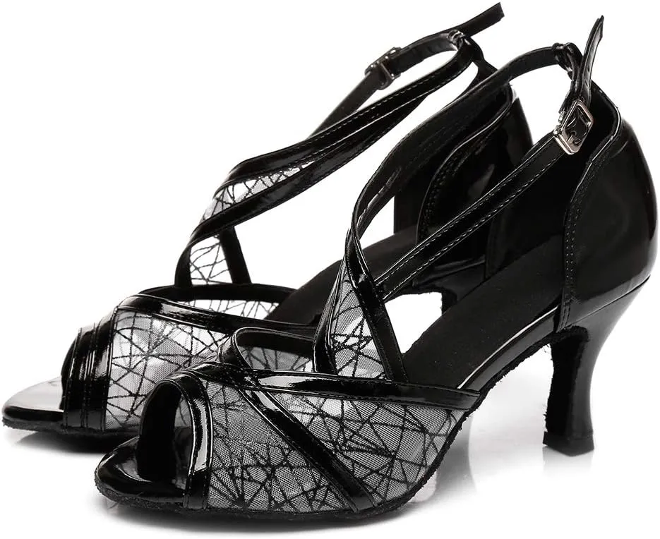 DKZSYIM Women's Satin Latin Practice Dance Shoes Ballroom Suede Sole Wedding Performance Dance Shoe,Model NU230