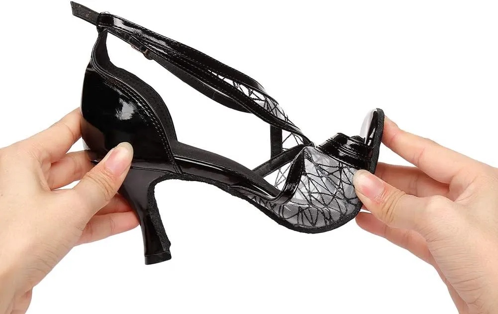 DKZSYIM Women's Satin Latin Practice Dance Shoes Ballroom Suede Sole Wedding Performance Dance Shoe,Model NU230