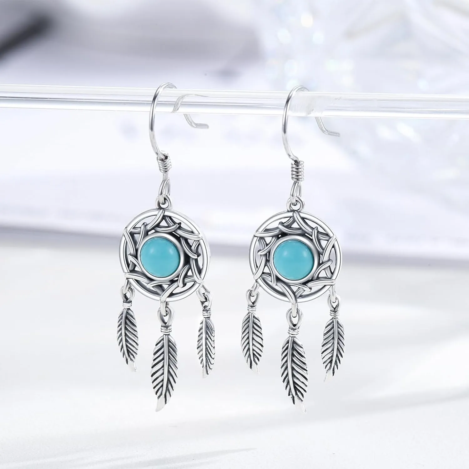 Dreamcatcher Earring 925 Sterling Silver Dream Catcher Earring for Women Girls Dreamcatchers Drop Dangle Earrings Feather Hook Earring Jewelry Gifts