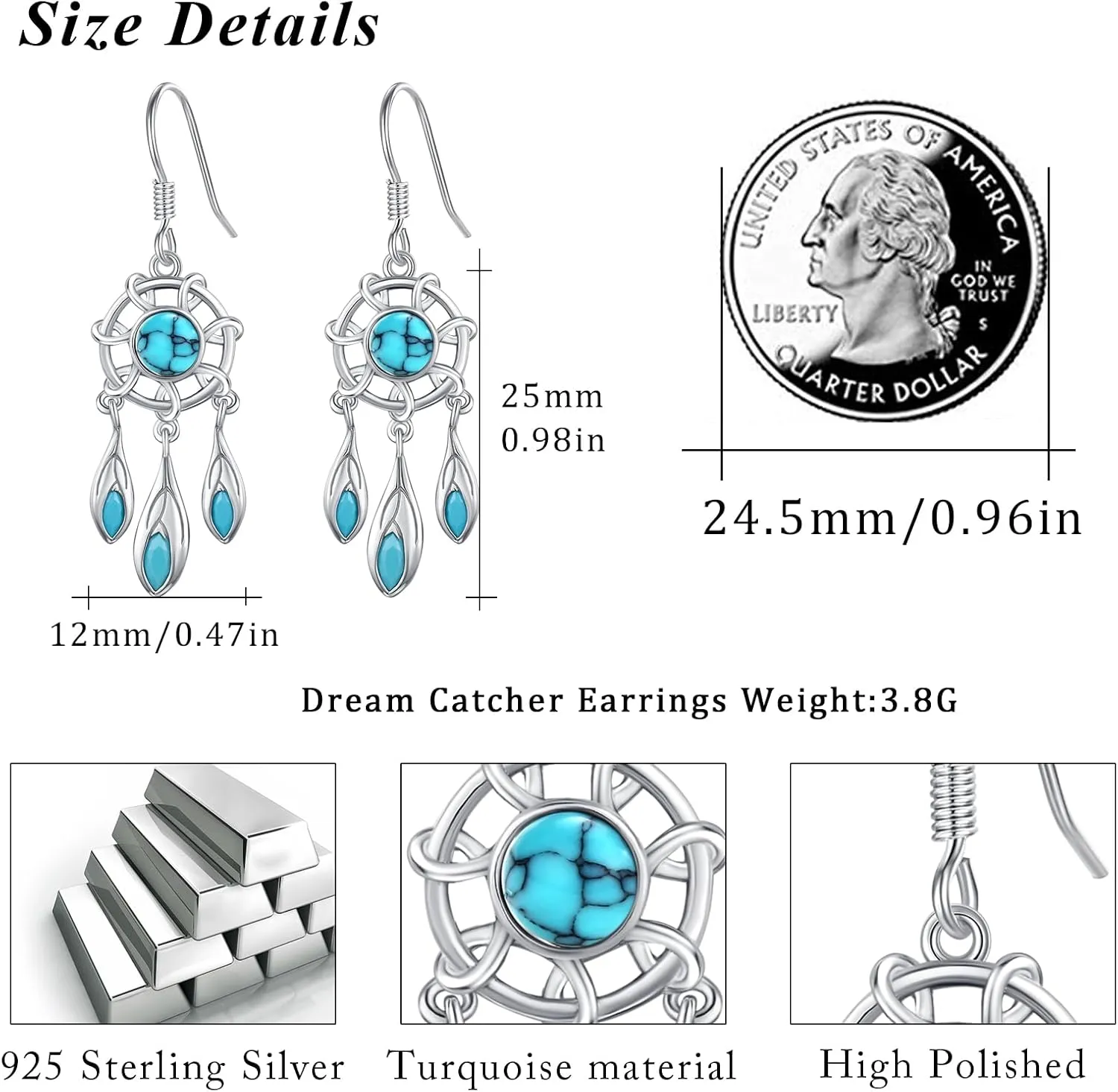 Dreamcatcher Earring 925 Sterling Silver Dream Catcher Earring for Women Girls Dreamcatchers Drop Dangle Earrings Feather Hook Earring Jewelry Gifts