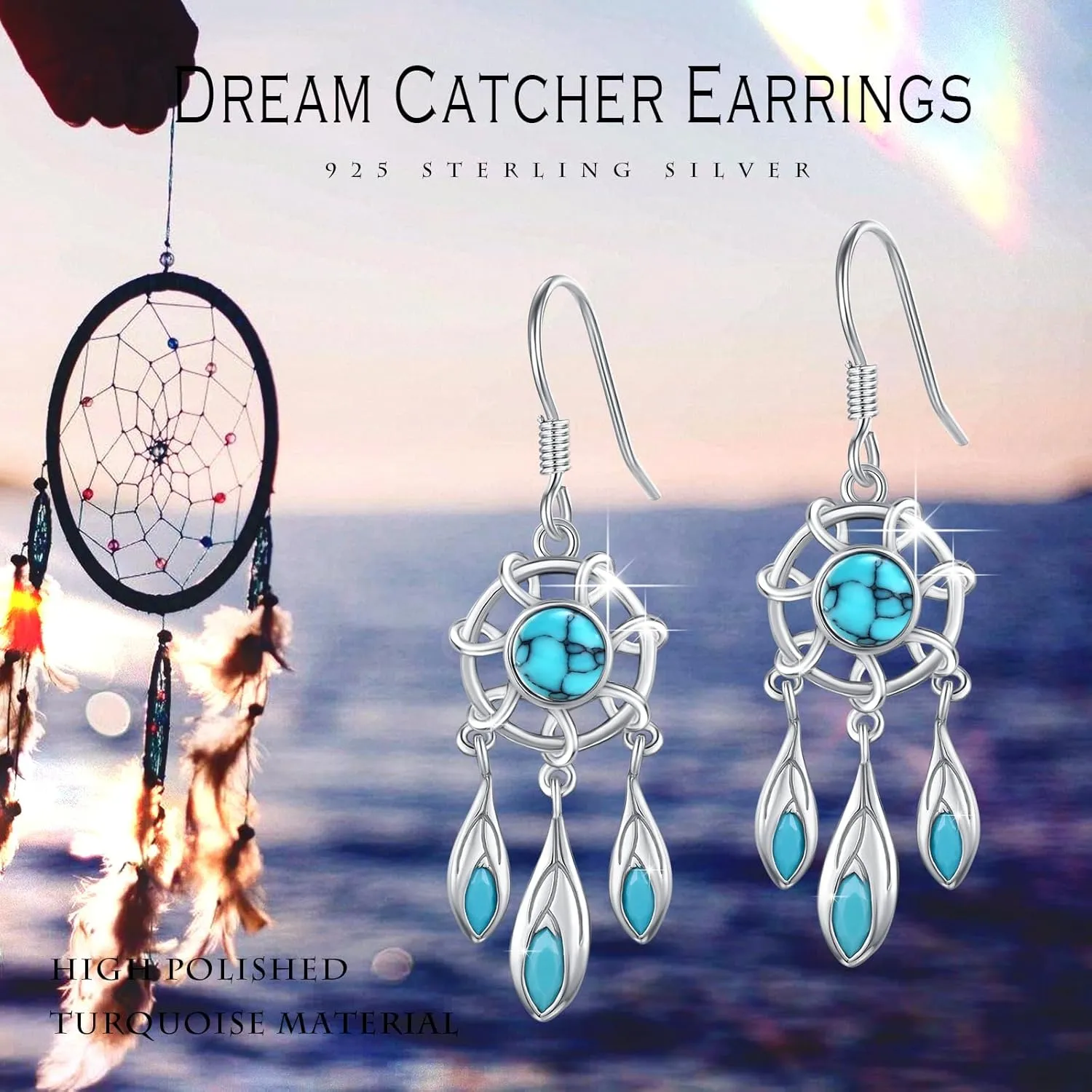 Dreamcatcher Earring 925 Sterling Silver Dream Catcher Earring for Women Girls Dreamcatchers Drop Dangle Earrings Feather Hook Earring Jewelry Gifts