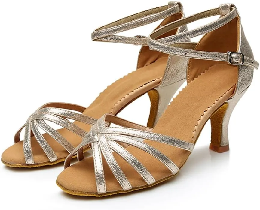 Dress First Ballroom Dance Shoes High Heel Latin Shoes Women Ballet & Dance Shoes Comforable Leatherette Indoor Dancing Shoes with Buckle, 2.76"