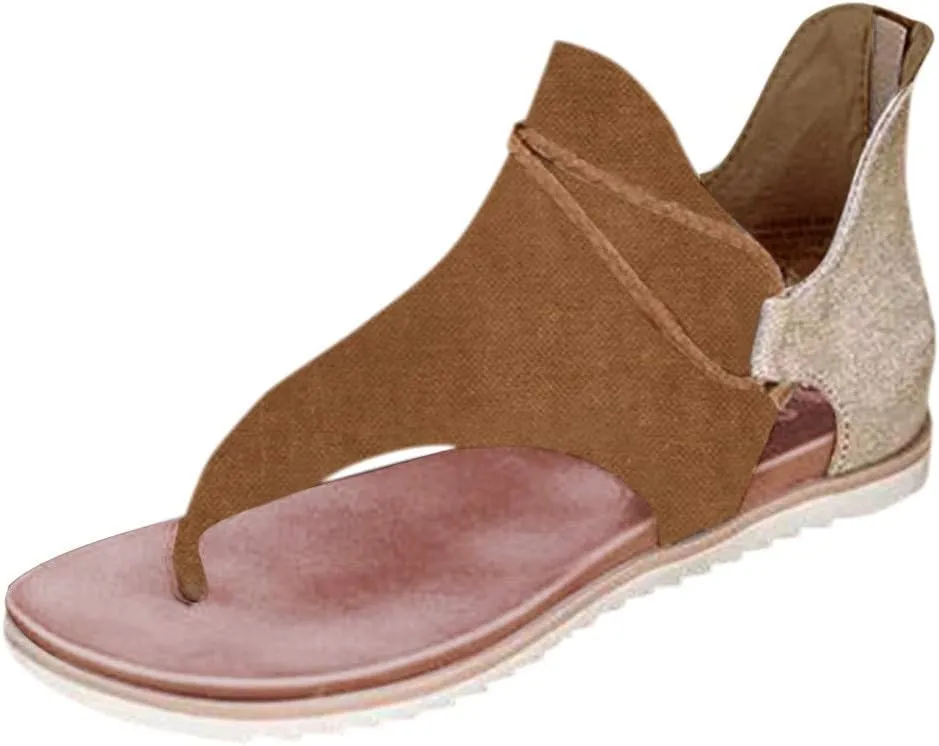 Eduavar Sandals for Women Casual Summer, Flat Sandals for Women Summer Open Toe Flip Flops Sandals Zip Up Suede Sandals