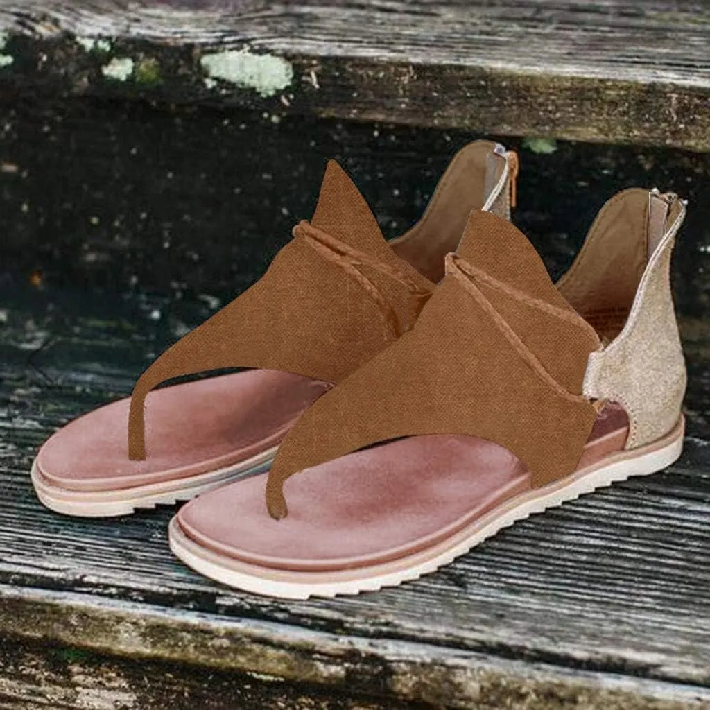 Eduavar Sandals for Women Casual Summer, Flat Sandals for Women Summer Open Toe Flip Flops Sandals Zip Up Suede Sandals