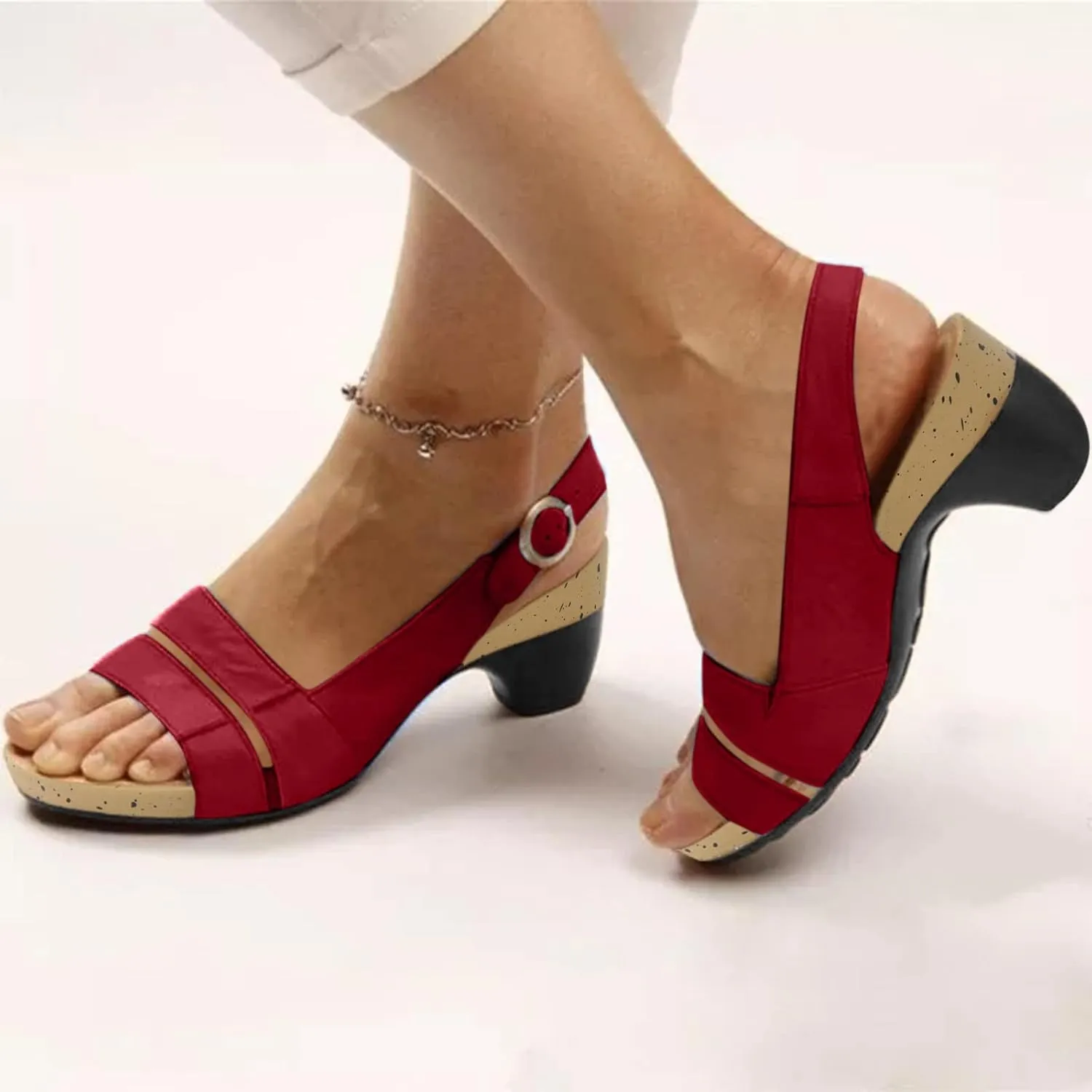 Eduavar Sandals for Women Casual Summer, Heeled Sandals for Women Dressy Summer Open Toe Chunky Low Heel Sandals Shoes