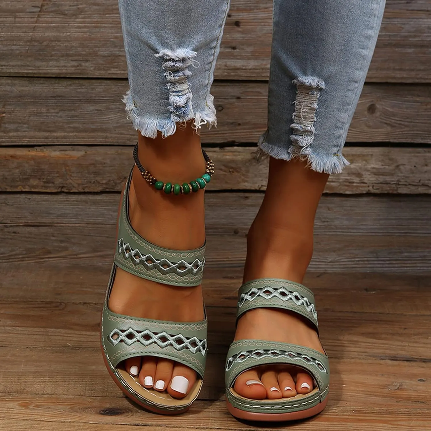 Eduavar Sandals for Women Casual Summer, Orthopedic Sandals for Women Comfortable Open Toe Sandals Casual Beach Slippers