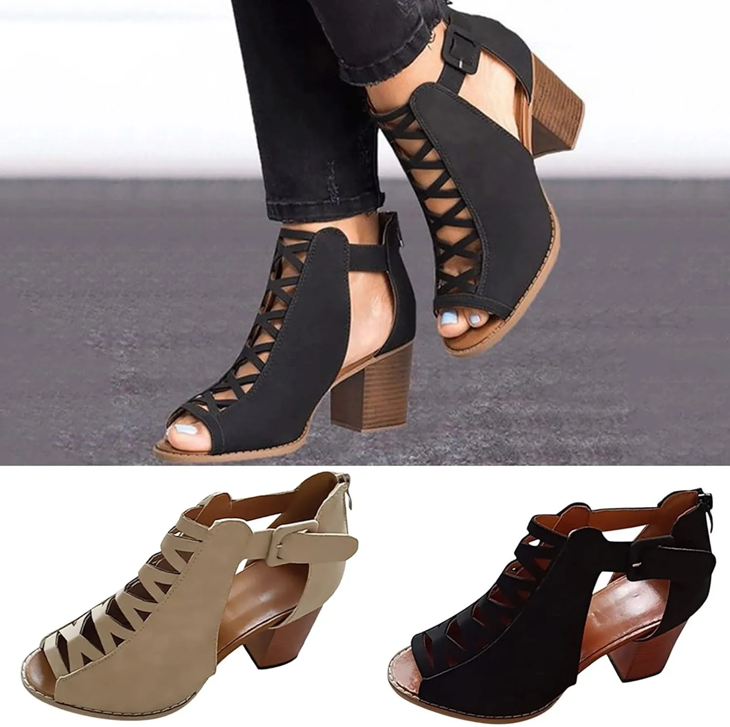 Eduavar Sandals for Women Casual Summer, Sandals for Women Dressy Summer Chunky Low Heel Sandals Breathable Hollow Out Sandal