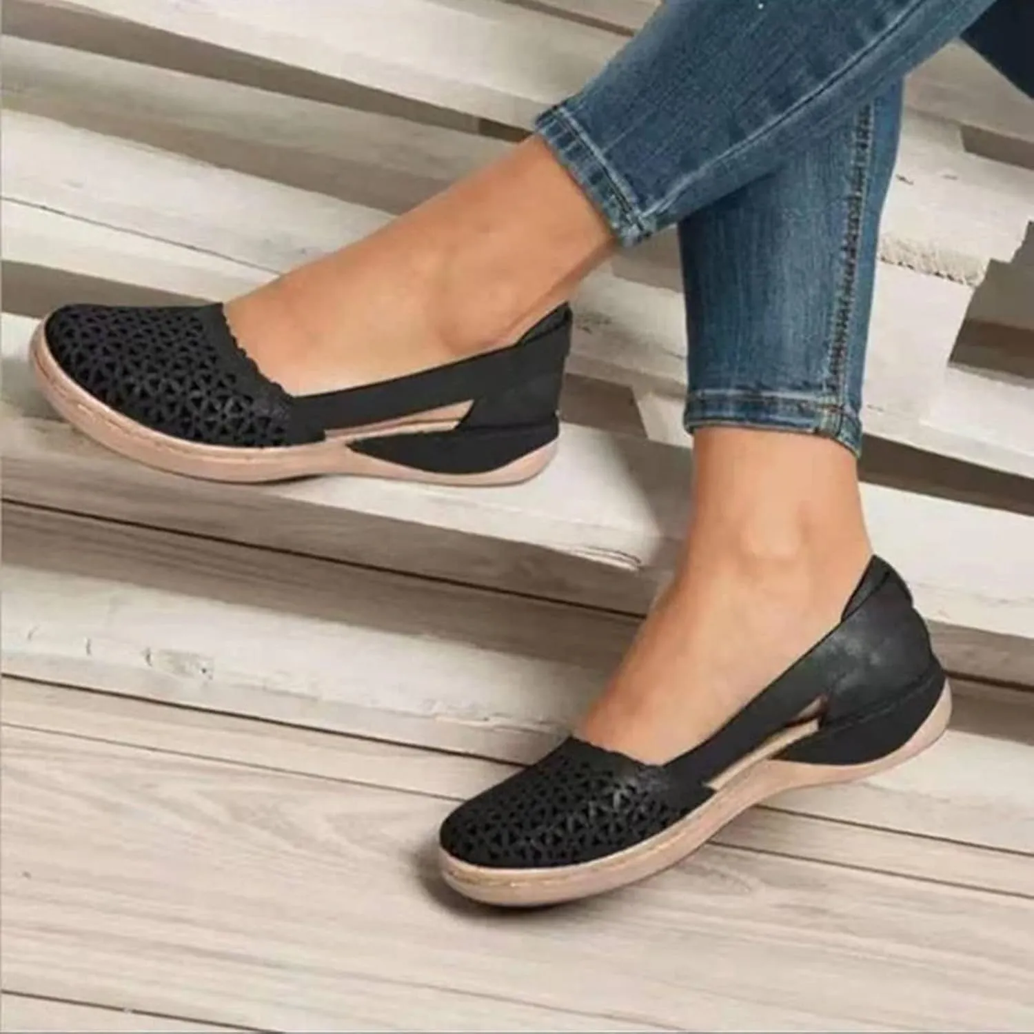 Eduavar Womens Wedge Sandals, Orthopedic Sandals for Women Mule Hollow Out Slip On Shoes Orthotic Wedge Sandals