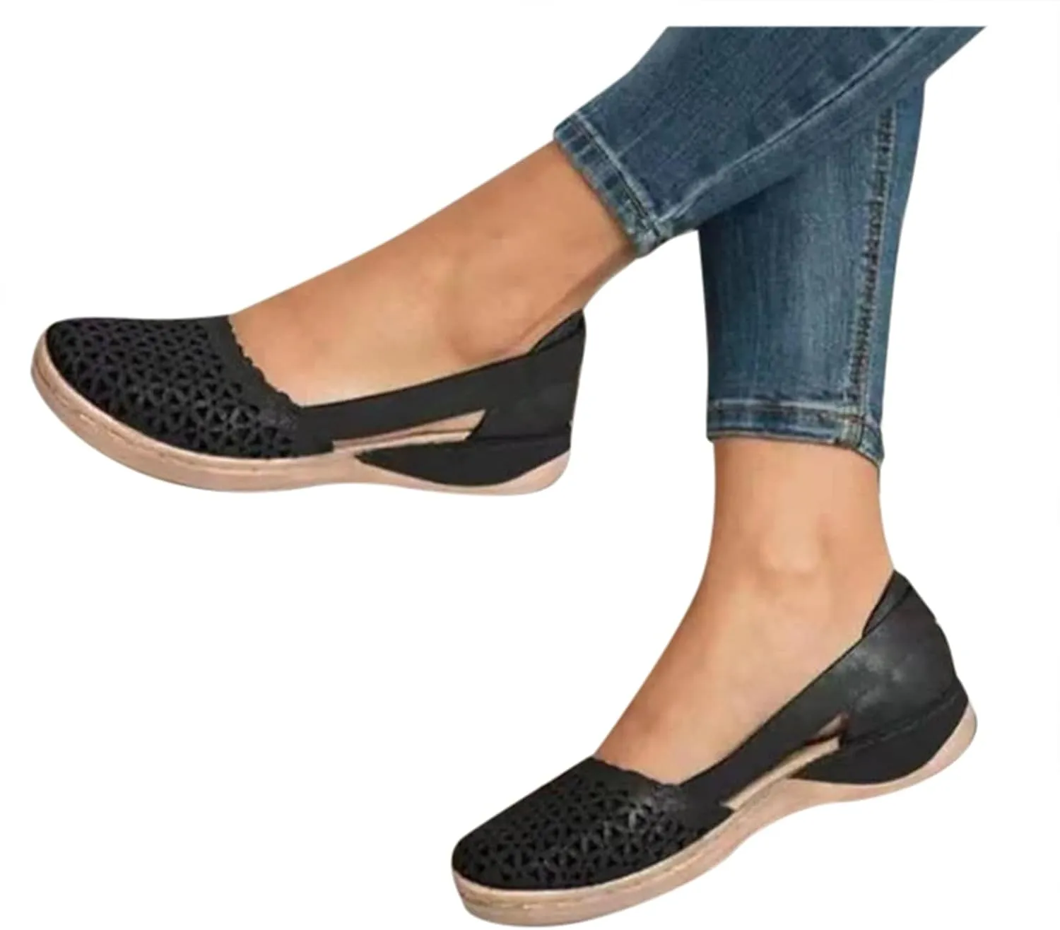 Eduavar Womens Wedge Sandals, Orthopedic Sandals for Women Mule Hollow Out Slip On Shoes Orthotic Wedge Sandals