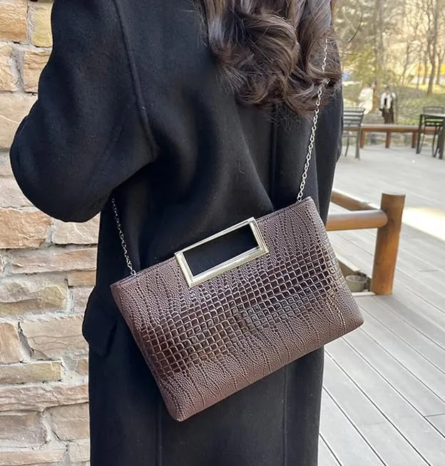 Elegant Cocodrilo Clutch Purses for Women Evening Bag PU Leather Handbag Crossbody Bag for Wedding 2025