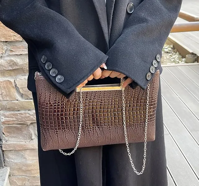 Elegant Cocodrilo Clutch Purses for Women Evening Bag PU Leather Handbag Crossbody Bag for Wedding 2025