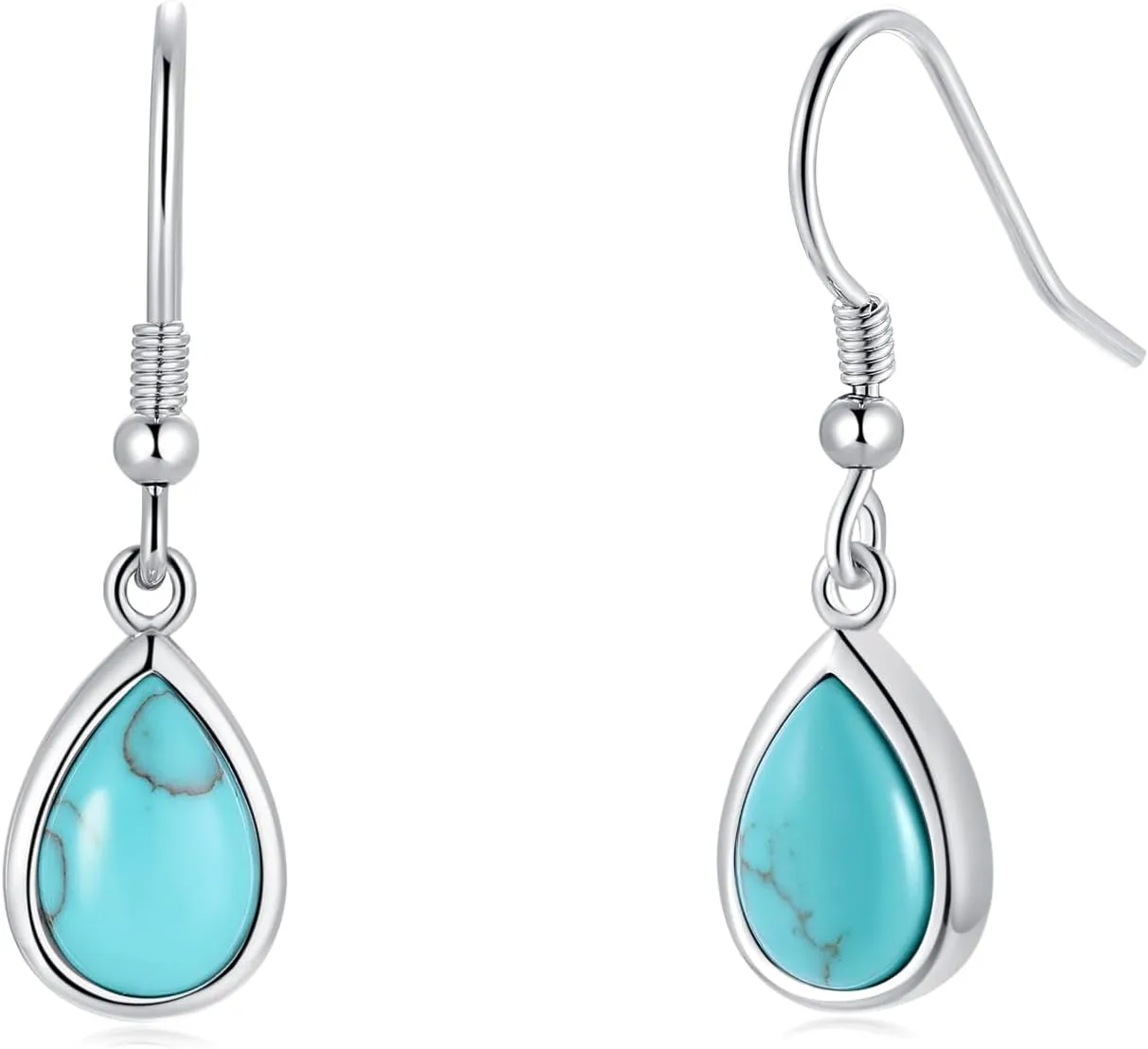 FANCIME Sterling Silver Turquoise Dangle Earrings Created Turquoise Teardrop Hook Earrings December Birthstone Earrings Fine Jewelry for Women