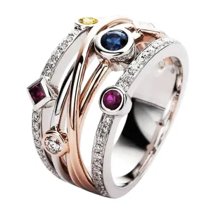 Fashion Jewelry Cross Geometric Colorful Zircon Puzzle Ring for Women in Silver Color