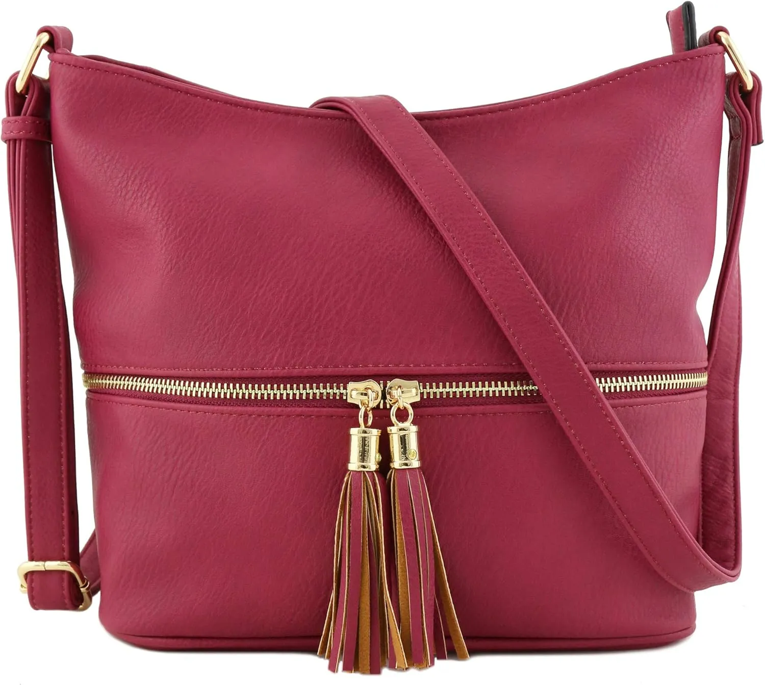 FashionPuzzle Lightweight Tassel Zipper Bucket Crossbody Bag