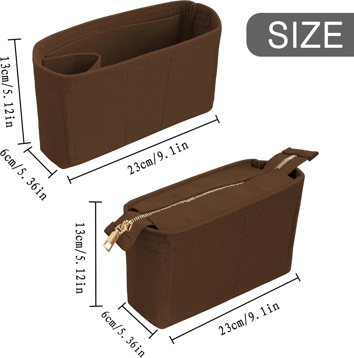 Felt Tote Bag organizer with Zipper Small Purse Organizer Insert With 2 Packs fits NeoNoe No Series perfectly