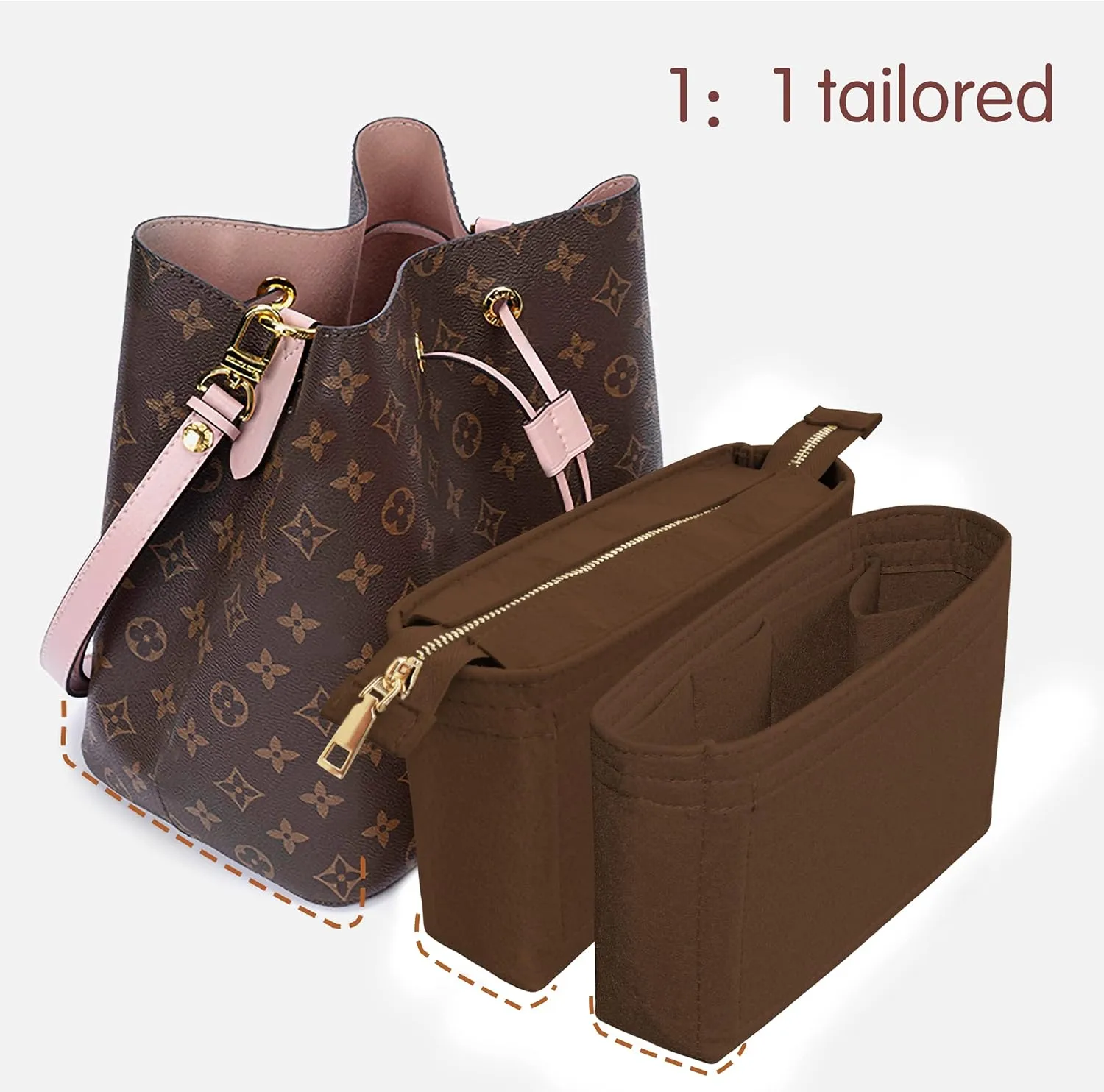 Felt Tote Bag organizer with Zipper Small Purse Organizer Insert With 2 Packs fits NeoNoe No Series perfectly