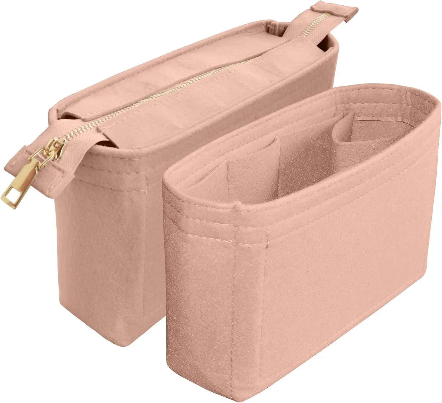 Felt Tote Bag organizer with Zipper Small Purse Organizer Insert With 2 Packs fits NeoNoe Series,Pink